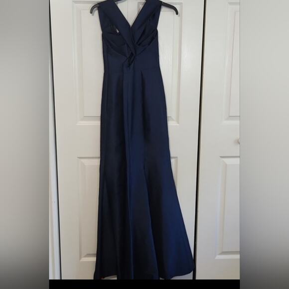 Alfred Sung Women's Midnight Blue Criss-cross Off The Shoulder Gown Dress D751 0 - Picture 3 of 14